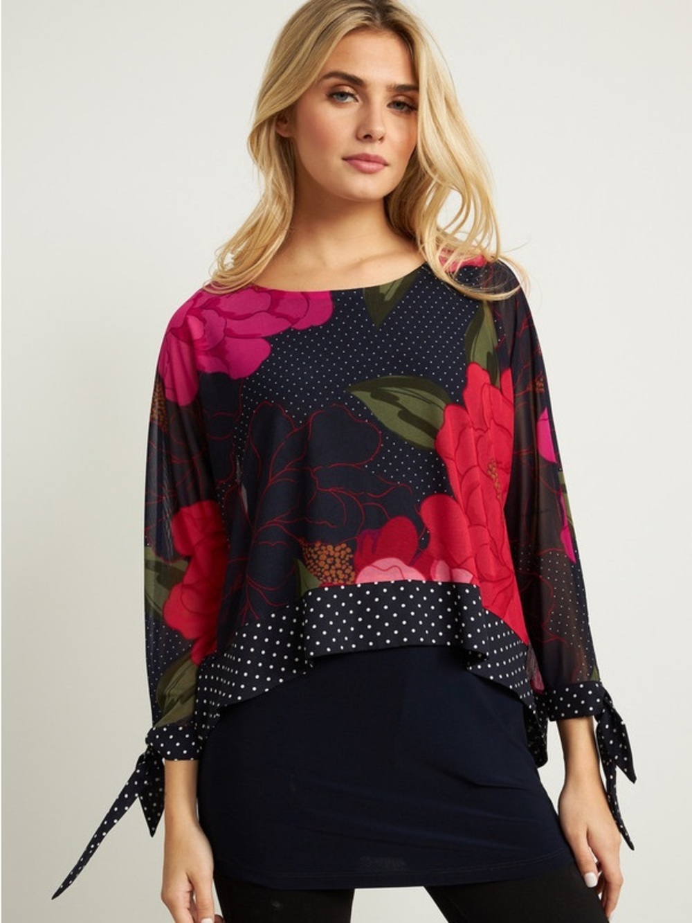 Joseph Ribkoff Navy Floral Polka Dot Tunic Top Size 6 NWT
